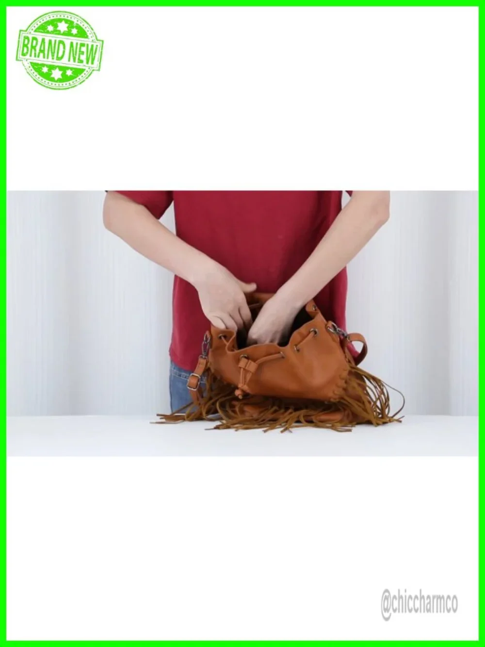 Vegan Faux Suede Leather Fringe Bucket Hobo Bag Crossbody Purse